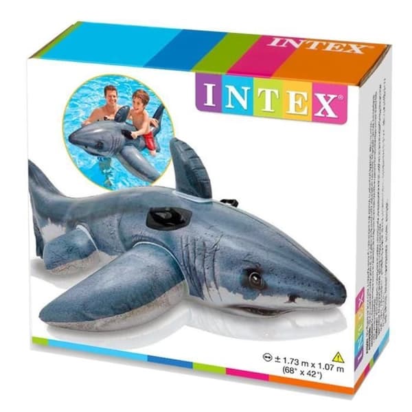 INTEX Great White Shark Uppblåsbar Ride-On Booy - 173x107 cm - För barn från 3 år