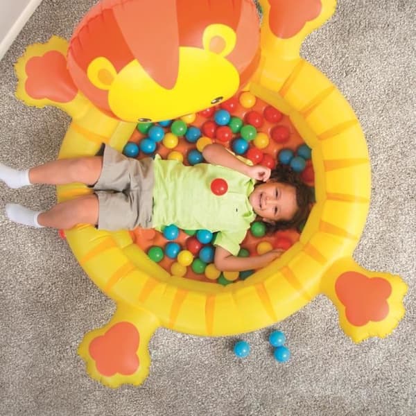 BESTWAY Ball Pit Lion uppblåsbar bollbassäng 111x98x61 cm - 50 bollar ingår - Ultra resistent vinyl