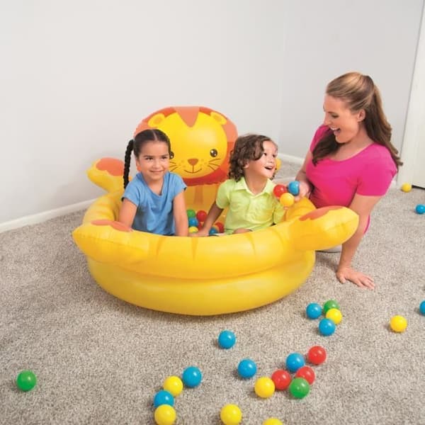 BESTWAY Ball Pit Lion uppblåsbar bollbassäng 111x98x61 cm - 50 bollar ingår - Ultra resistent vinyl