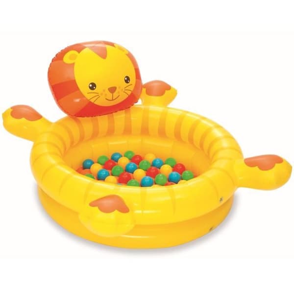 BESTWAY Ball Pit Lion uppblåsbar bollbassäng 111x98x61 cm - 50 bollar ingår - Ultra resistent vinyl