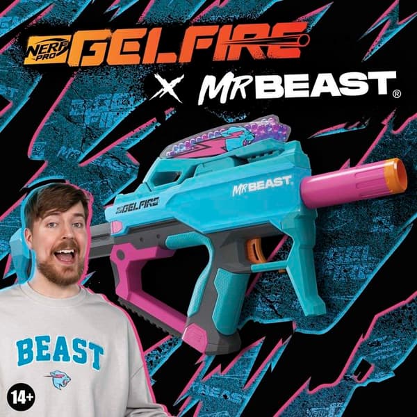 Nerf - F7633 - Pro Gelfire X MrBeast Blaster, 1600 Gelfire-kulor, 300-rundshopper, uppladdningsbart batteri, glasögon