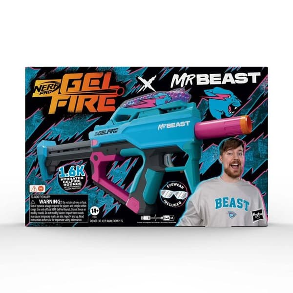 Nerf - F7633 - Pro Gelfire X MrBeast Blaster, 1600 Gelfire-kulor, 300-rundshopper, uppladdningsbart batteri, glasögon