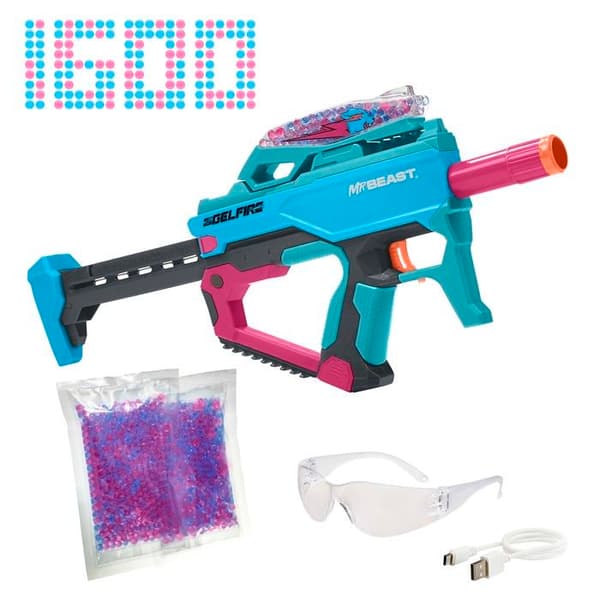 Nerf - F7633 - Pro Gelfire X MrBeast Blaster, 1600 Gelfire-kulor, 300-rundshopper, uppladdningsbart batteri, glasögon