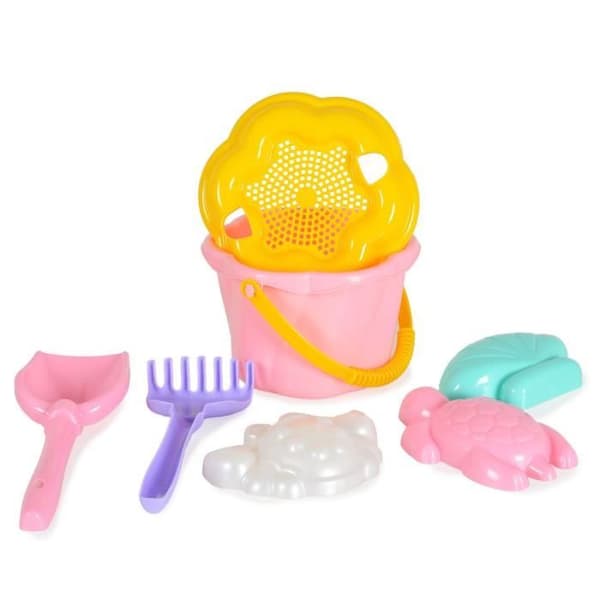 Polesie Sand Set 93905 Hink med formar, Spade, Sikt, Räfsa, 7 delar [Rosa]