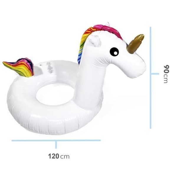 Gigantisk Uppblåsbar Flytande Känsla Unicorn 120 cm Flerfärgad för Barn och Vuxna Pool eller Strand