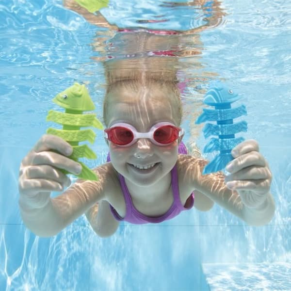 Bestway Squiggle Wiggle Pool Game - Blå Orange Grön Fisk - Barn 3 år och uppåt
