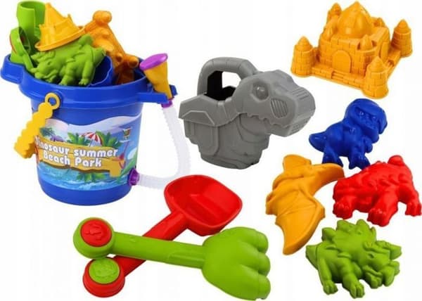 Strandleksaker - sandsandboxleksaker Leantoys Sandset, hink med dusch, spade, räfsa, formar, dinosaurier