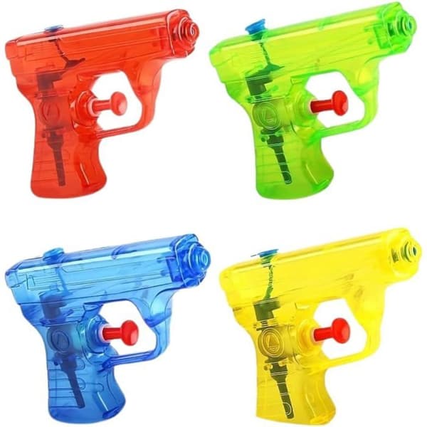 Paket med 4 Transparenta Vattenpistoler Mini Längd 12 cm Färg Slumptal för Utomhusspel och Vattenstrider
