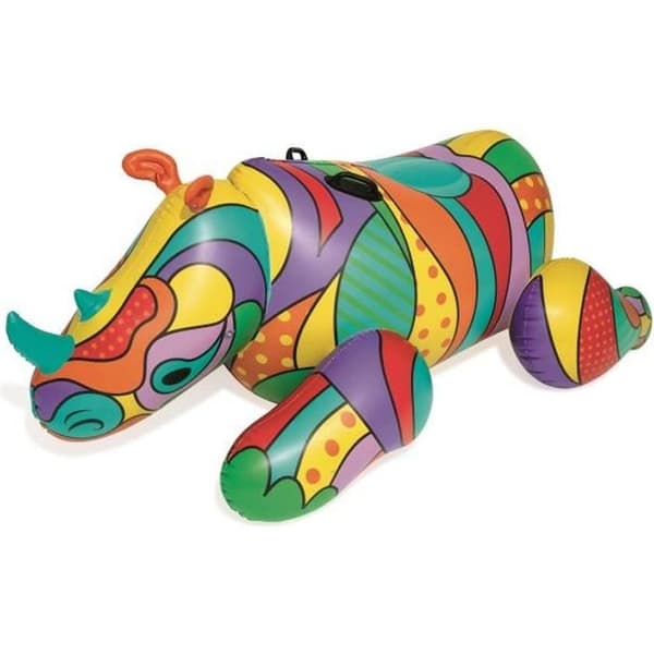 Ridbar uppblåsbar boj - BESTWAY - Fashion Pop Rhino - Med handtag - 201 x 102 cm - PVC