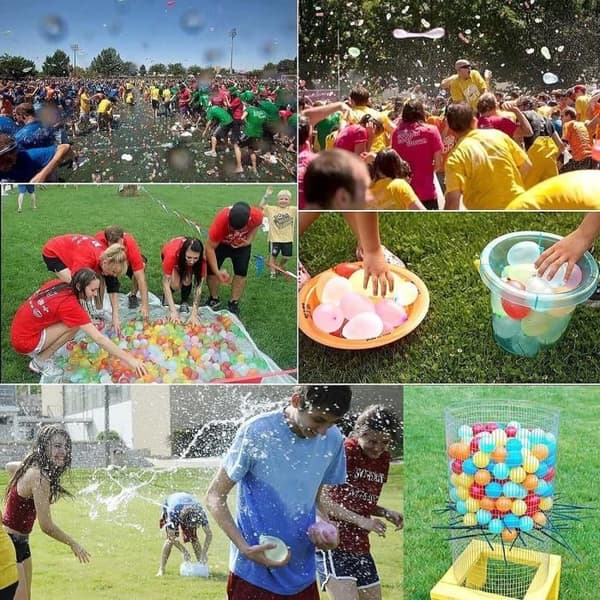 Återanvändbara vattenballonger - 222 vattendroppar med automatisk stängning - Kit för vattenpark, strand, fest