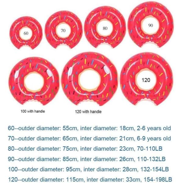 Rosa Uppblåsbar Donut - För Pool eller Utomhus - Barn och Vuxna - 60cm