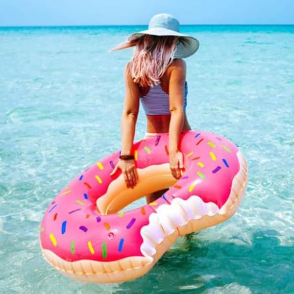 Rosa uppblåsbar donut WIRLSWEAL - Vuxenstorlek 120cm - Utomhus