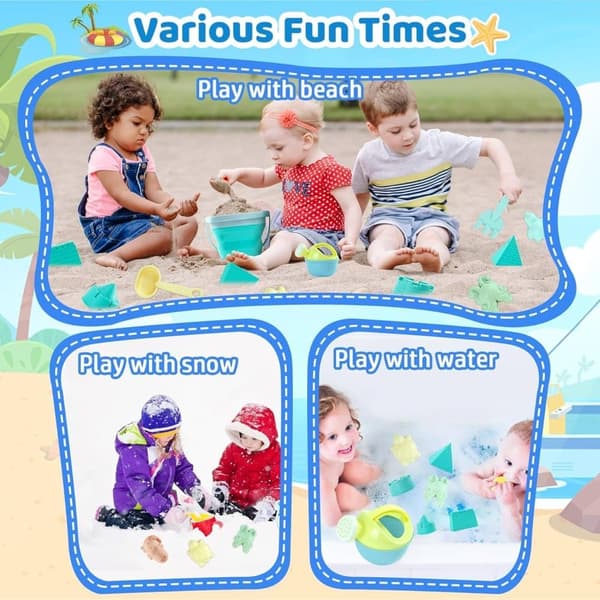 OBOSOE Beach Toy Set, 18-osainen hiekkalaatikkosetti taitettavalla ämpärillä – Hiekkalinnasetti 1-5-vuotiaille lapsille