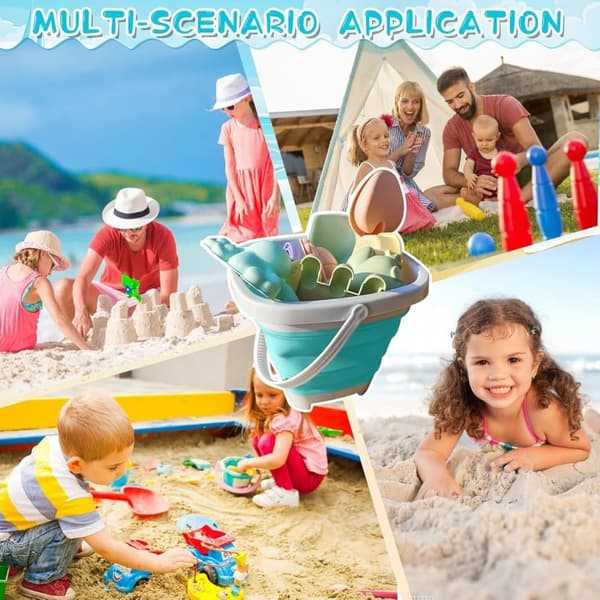OBOSOE Beach Toy Set, 18-osainen hiekkalaatikkosetti taitettavalla ämpärillä – Hiekkalinnasetti 1-5-vuotiaille lapsille