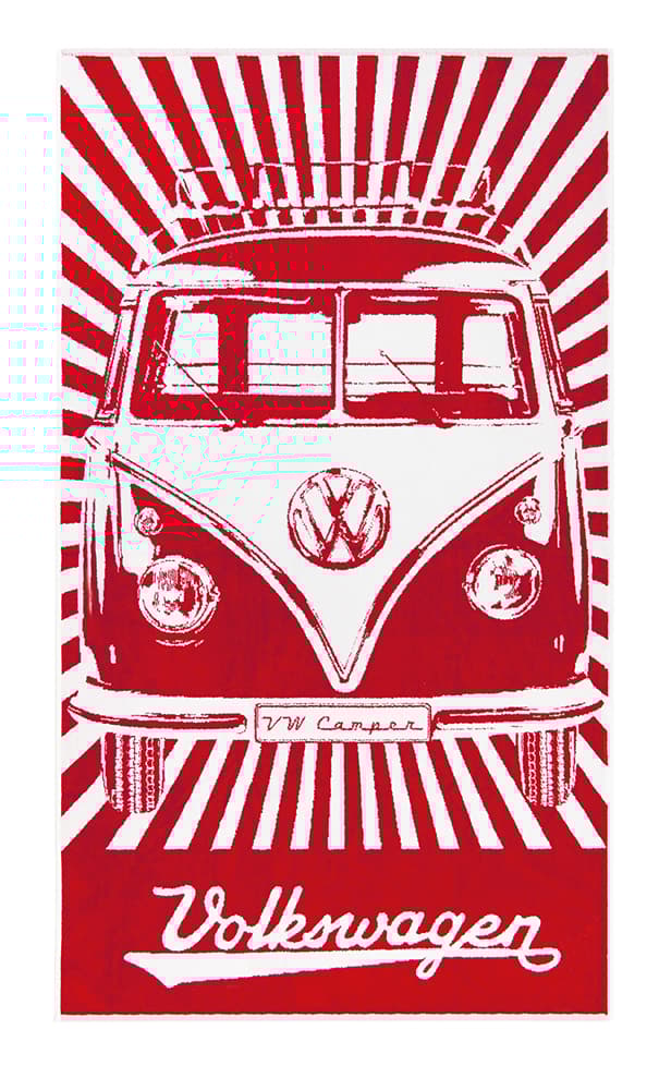 BRISA VW Collection - Volkswagen Bus T1 Camper Van Transporter Stort badehåndklæde (Samba Stripes/Red/White)