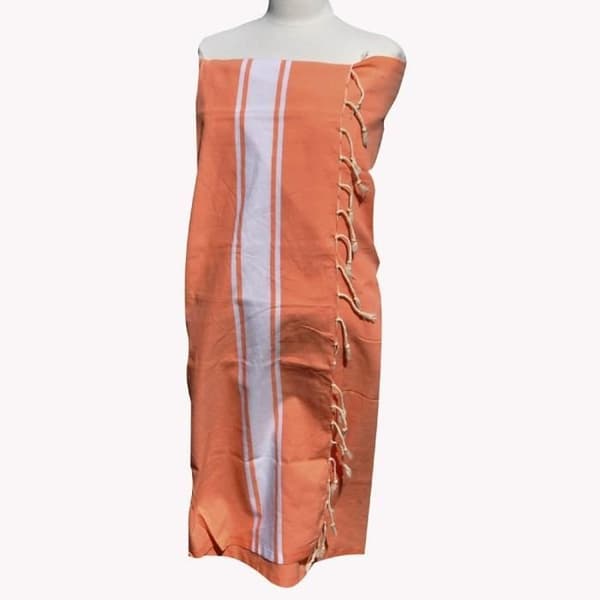 Fouta Drap Strand och Hammam - Les Poulettes Bijoux - Rosa Laxrand Vit - 100% Bomull - 100x200 cm