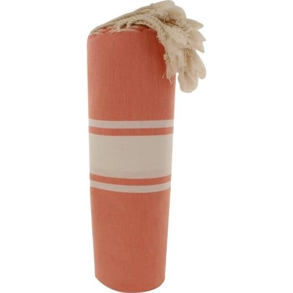Fouta Drap Strand och Hammam - Les Poulettes Bijoux - Rosa Laxrand Vit - 100% Bomull - 100x200 cm
