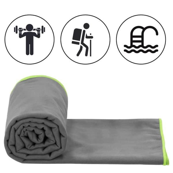Strandhandduk i mikrofiber 90 x 180 cm - SPRINGOS® - Ultralätt - Grå - Rektangulär