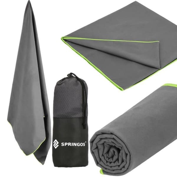 Strandhandduk i mikrofiber 90 x 180 cm - SPRINGOS® - Ultralätt - Grå - Rektangulär