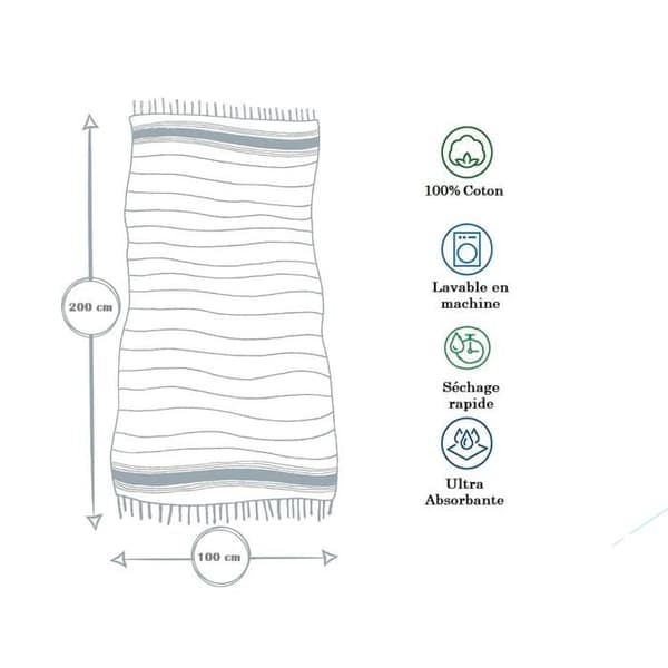 Fouta de Plage Nid d’Abeille 100% bomull Storlek - Mjukhet och komfort – Strandhandduk - 100x200cm - 100 x 200 cm - blå