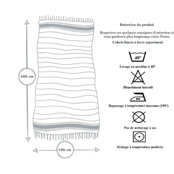 Fouta de Plage Nid d’Abeille 100% bomull Storlek - Mjukhet och komfort – Strandhandduk - 100x200cm - 100 x 200 cm - blå