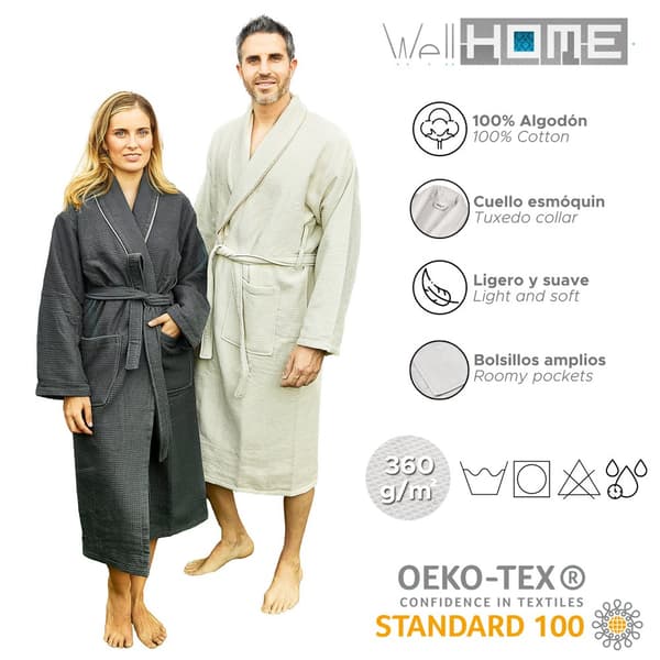 Wellhome Who0589 Badekåbe Grå S-M Mand