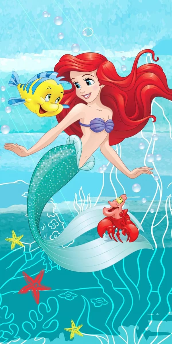 Badhandduk Lilla Sjöjungfrun Ariel 70X140cm 100% bomull