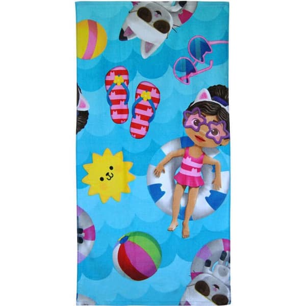 Badhandduk - Barnlicens - Gabbys Dockskåp - Bomull - 70 x 140 cm - Blå