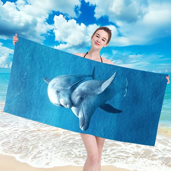 Strandhandduk 100x180 blå delfiner