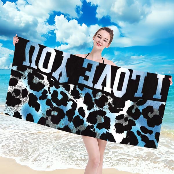 Strandhandduk 100x180 blå svart leopard