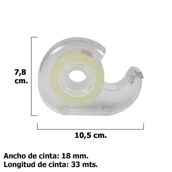 Cinta Celo Adhesivo Transparent 18 mm. x 33 Mts. Med Dispensador.