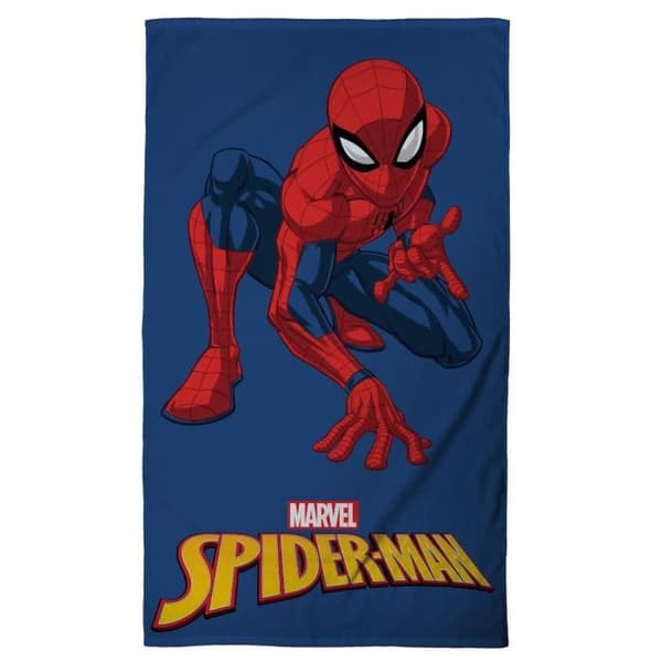 Badhandduk och strandhandduk med tryck 100% bomull - Spiderman - Storlek 70x120 cm - Blå - Rektangulär