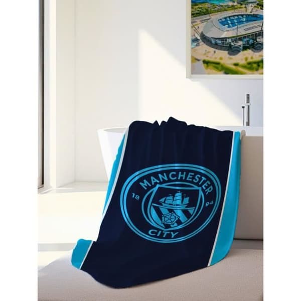 Servett - Manchester City FC - 100 % bomull - 75 x 150 cm - Maskintvättbar - Officiell emblem
