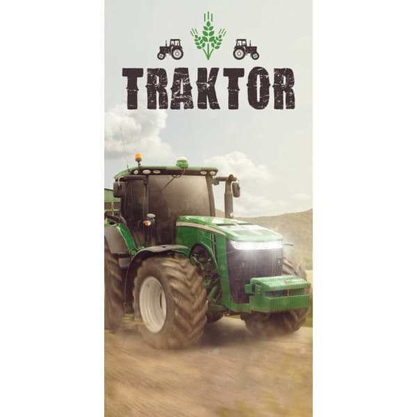 Strandhandduk - Traktor - Bomull - 70 x 140 cm - Absorberande - Flerfärgad grön