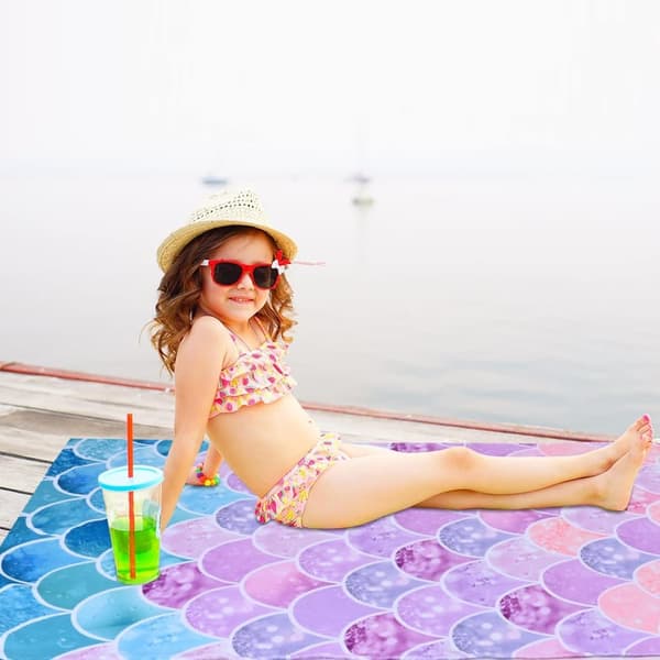 Bomclap Rantapyyhe 70x140 cm - Merenneito Scale Pattern Nopeasti kuivuva kylpypyyhe Matkapyyhe Hiekankestävä