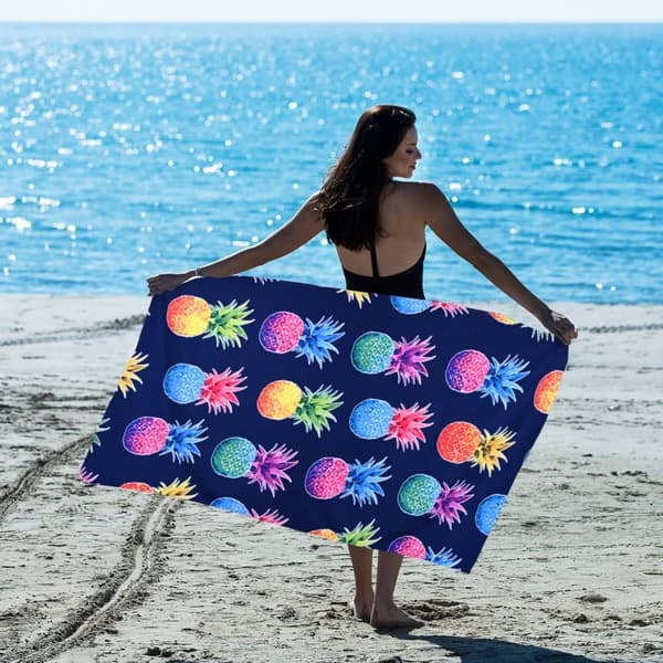Bomclap Strandhåndklæde 70x140 cm - Farverigt ananas mønster Hurtigtørrende Badehåndklæde Rejsehåndklæde Sandafvisende