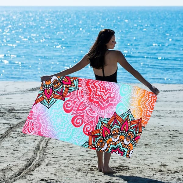 Bomclap Strandhåndklæde 70x140 cm - Mandala - Mønster Hurtigtørrende Strandhåndklæde Rejsehåndklæde Sandafvisende