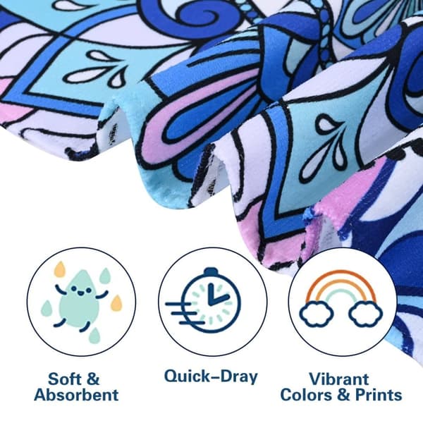 Bomclap Rantapyyhe 70x140 cm - Sininen ja violetti Mandala - Kuvio Nopeasti kuivuva rantapyyhe Matkapyyhe Hiekankestävä