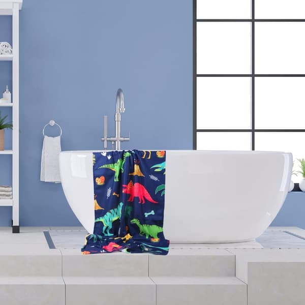 Bomclap Strandhandduk 70x140 cm - Färgstarka Dinosauriemönster med Natur - och Vulkanelement Snabbtorkande Badhandduk Resehandduk