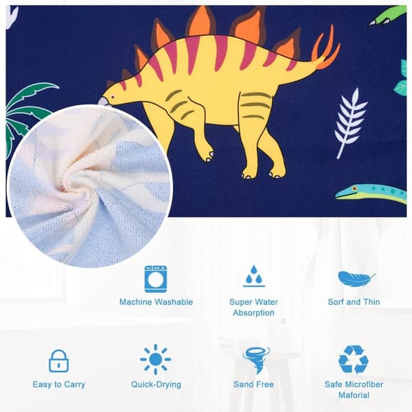 Bomclap Strandhandduk 70x140 cm - Färgstarka Dinosauriemönster med Natur - och Vulkanelement Snabbtorkande Badhandduk Resehandduk