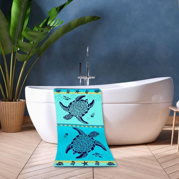 Bomclap Strandhandduk 70x140 cm - Blå Havsturtle - mönster med Under vattnet Element Snabbtorkande Badhandduk Resehandduk