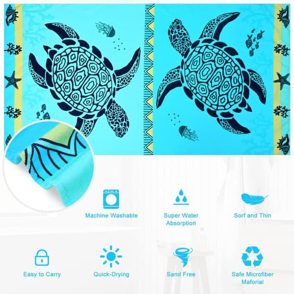 Bomclap rantapyyhe 70x140 cm - sininen merikilpikonna - kuvio vedenalaisella elementillä nopeasti kuivuva kylpypyyhe matkapyyhe