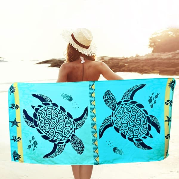Bomclap Strandhandduk 70x140 cm - Blå Havsturtle - mönster med Under vattnet Element Snabbtorkande Badhandduk Resehandduk