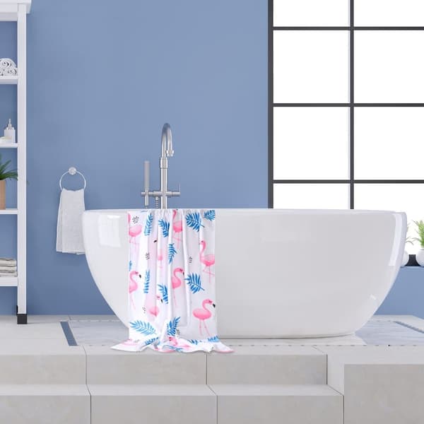Bomclap Rantapyyhe 70x140 cm - Flamingo ja sininen palmunlehtikuvio Nopeasti kuivuva kylpypyyhe Matkapyyhe