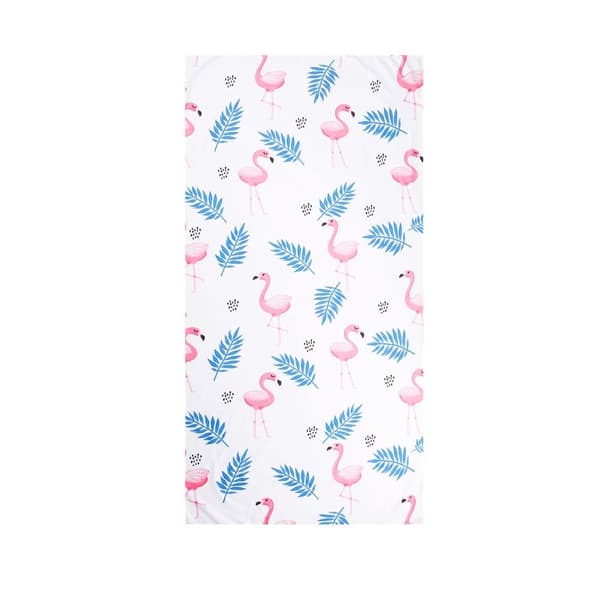 Bomclap Rantapyyhe 70x140 cm - Flamingo ja sininen palmunlehtikuvio Nopeasti kuivuva kylpypyyhe Matkapyyhe