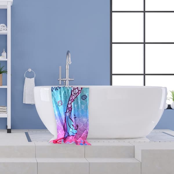 Bomclap Strandhåndklæde 70x140 cm - Havfruehale med "Let's be MERMAIDS" - Text Hurtigtørrende Badehåndklæde Rejsehåndklæde
