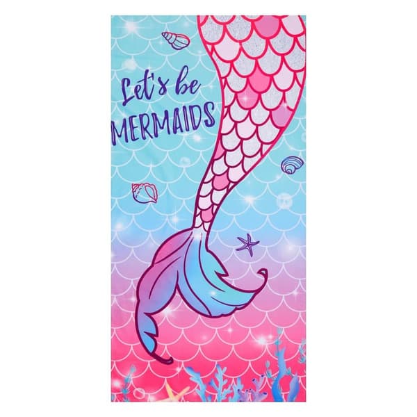 Bomclap Strandhåndklæde 70x140 cm - Havfruehale med "Let's be MERMAIDS" - Text Hurtigtørrende Badehåndklæde Rejsehåndklæde