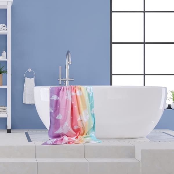 Bomclap Strandhandduk 70x140 cm - Vingade Unicorn - mönster på Färgstarka Streifen Snabbtorkande Badhandduk Resehandduk