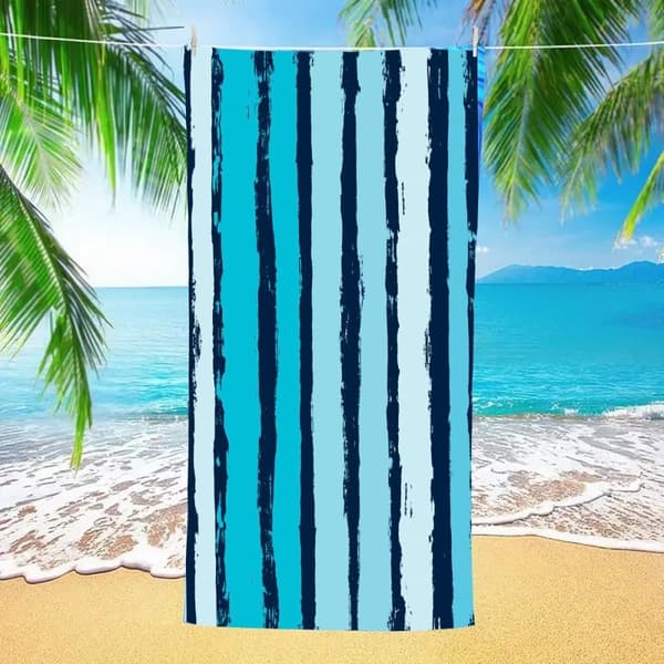 Bomclap Rantapyyhe 70x140 cm - Sininen ja tummansininen Streif-kuvio Nopeasti kuivuva rantapyyhe Matkapyyhe