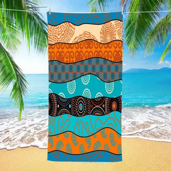 Bomclap Rantapyyhe 70x140 cm - Värikäs epäsäännöllinen Streifor kuviolla Nopeasti kuivuva rantapyyhe Matkapyyhe